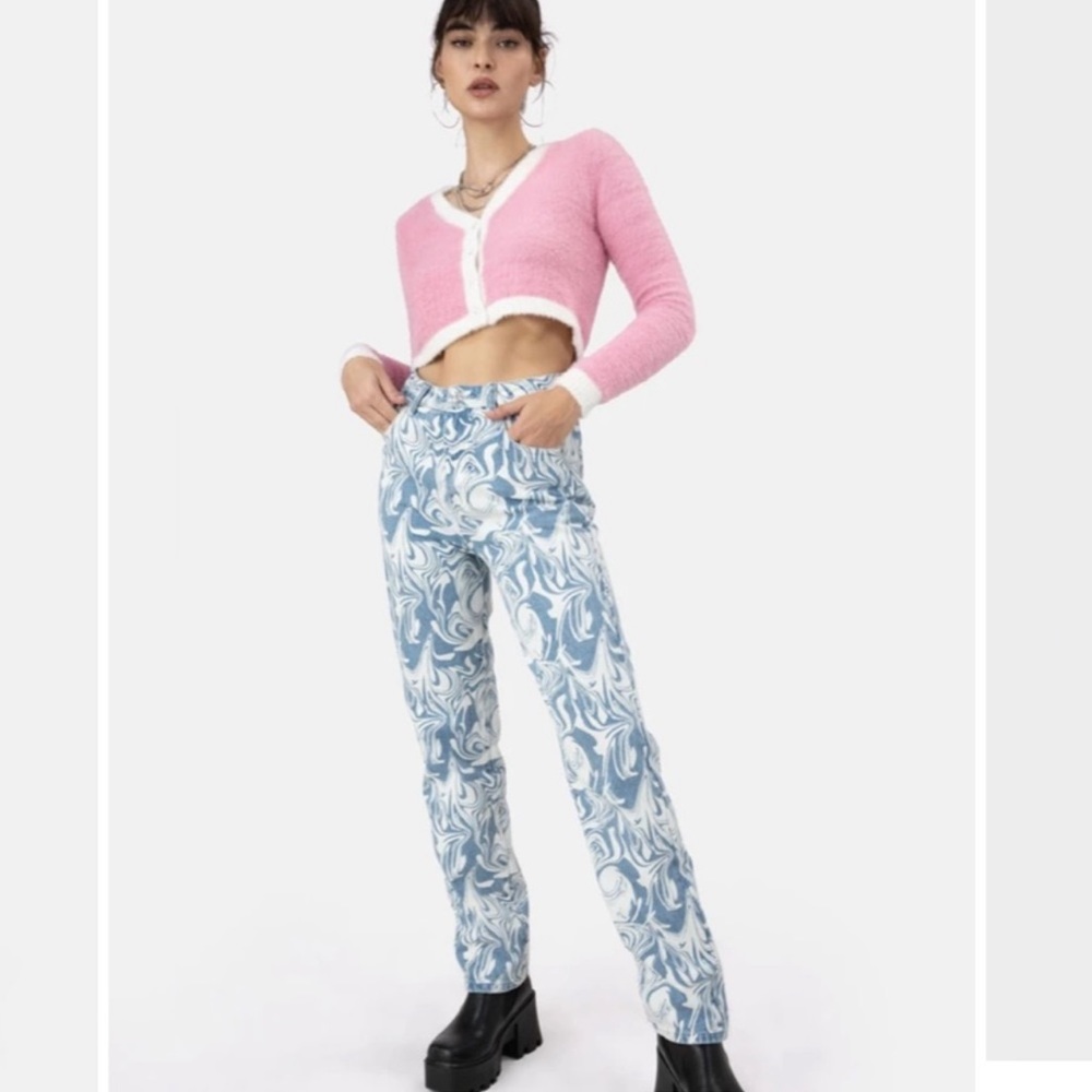 Adika blue marble denim Mom jeans print high rise 5 pockets size S